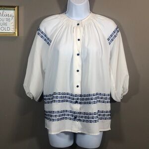 Haute Hanger Embroidered Button Up Blouse NWT Extra Small